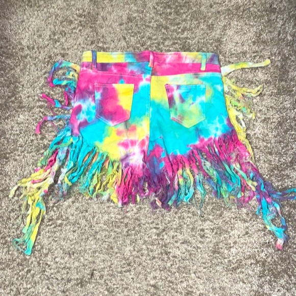 Rainbow Neon Tie Die Fringe Shorts Sz XL - Picture 9 of 10